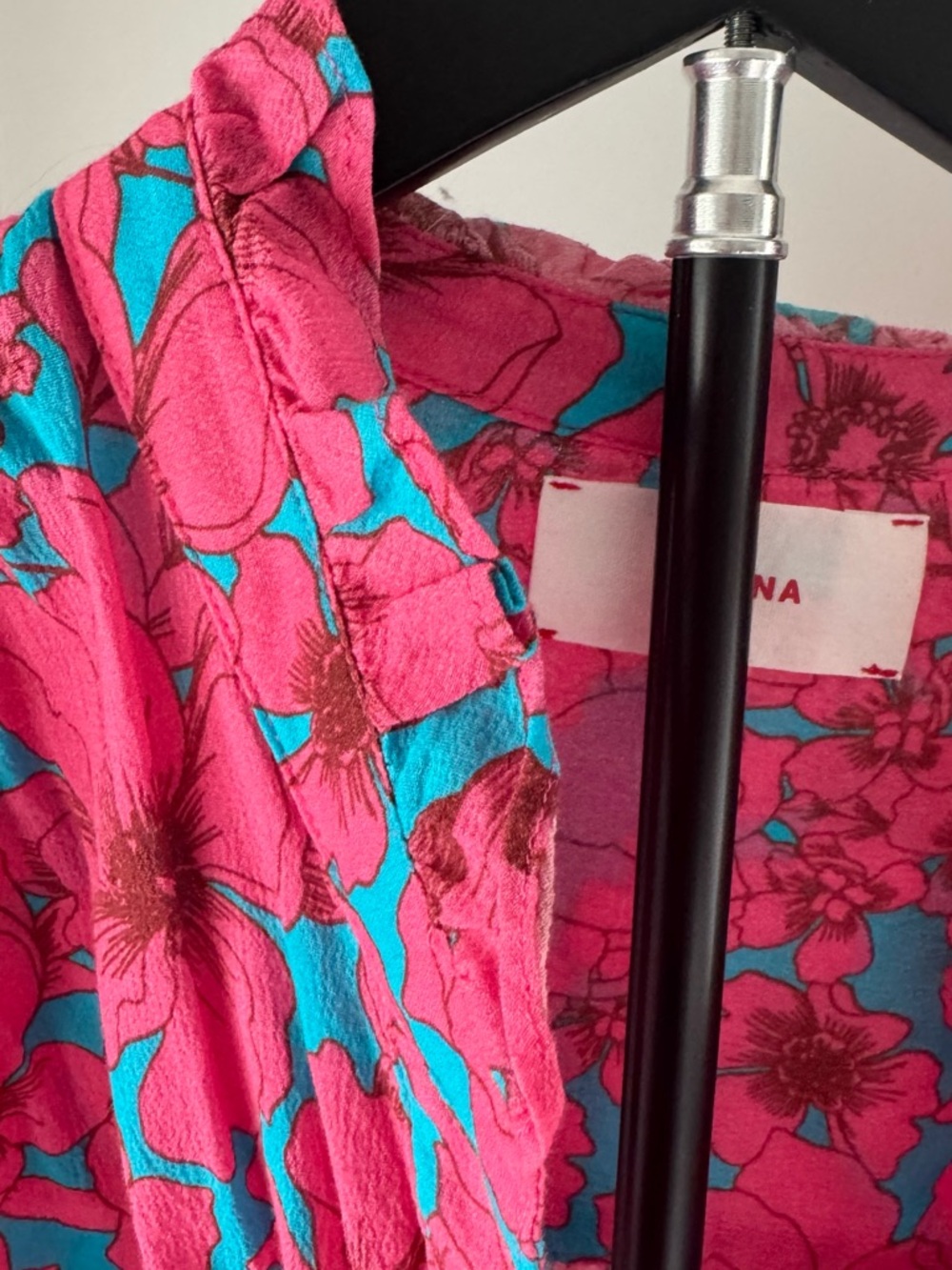 XiRENA Cam Pink and Turquoise Floral Ruffle-Trim Blouse - Picture 6 of 6